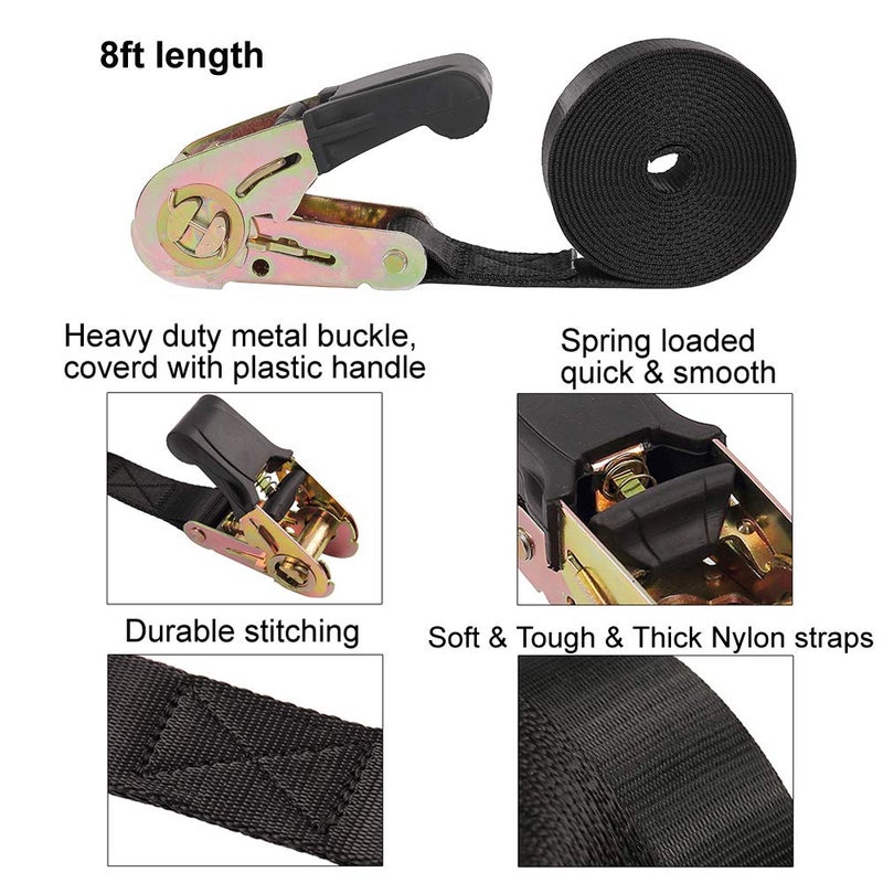 Ayaport Endless Ratchet Tie Down Straps Heavy Duty Cargo Tie Downs, Sturdy Nylon Black Strap Down Ratcheting Securing Straps, Track Spring Fittings, Tie-Down Motorcycles, Trailer Loads, Kayak - Image 2